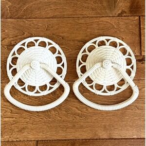 Vintage HomeCo Towel Holders Pair Rattan Look Wall Decor Bathroom USA off-white